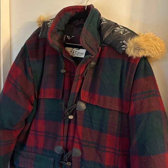 Vintage TRIPLE F.A.T. GOOSE Jacket Men's L Plaid Parka Puffer Duck Down Fur warm - Picture 2 of 7